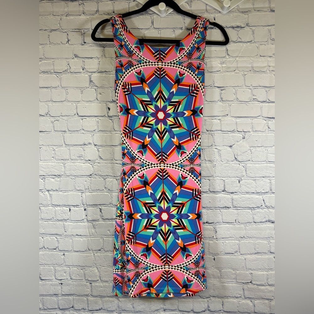 Mara Hoffman Pink Blue Swim Kites Pattern Beach Vacation Cut Out Mini Dress S
